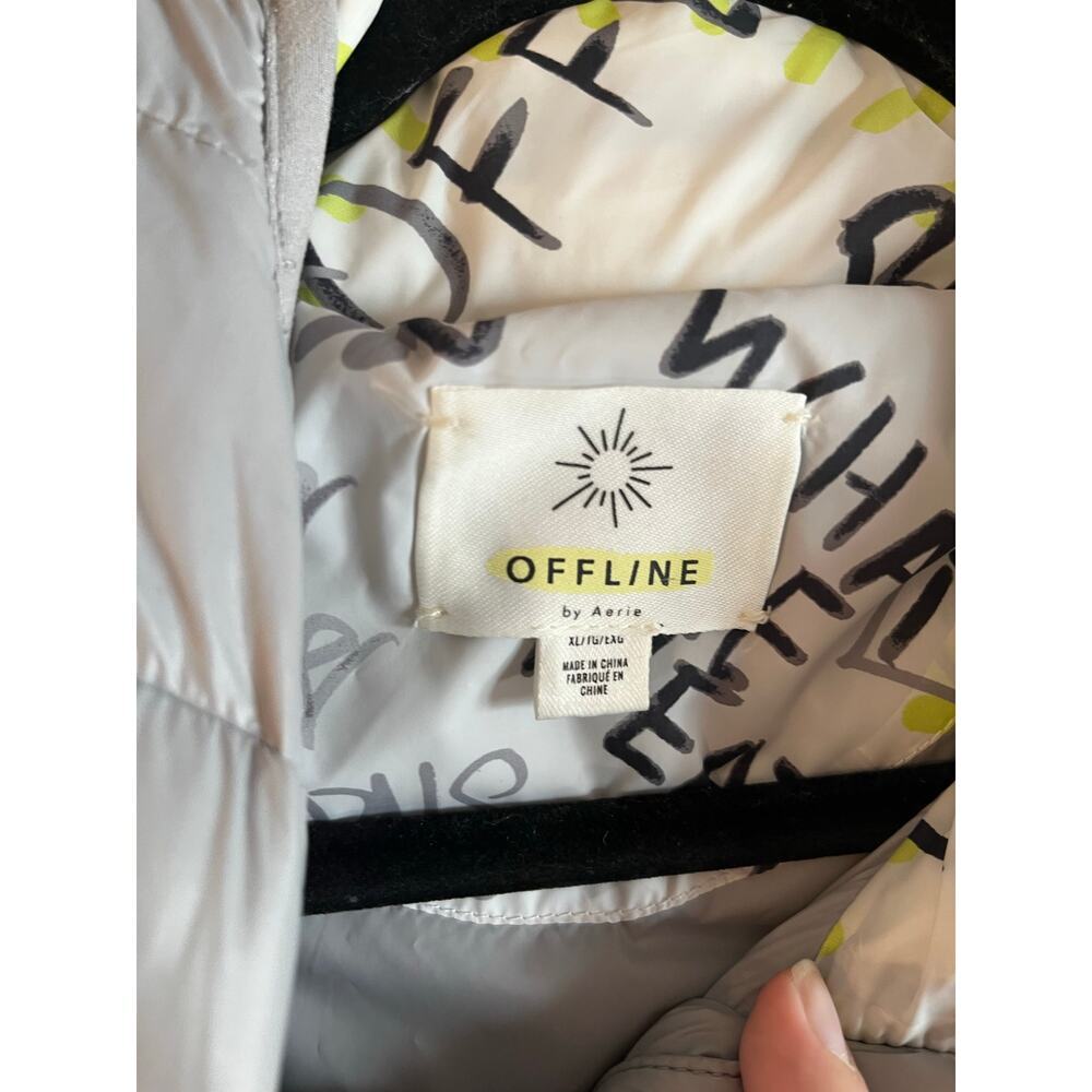 Offline By Aerie Hooded Puffer Jacket Womens Size XL Silver Full Zip Long Sleeve - Picture 6 of 8